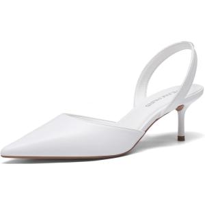 DREAM PAIRS Women’s Slingback Lace Up Kitten Low Heel Closed Toe Ankle Strap Heels Pointed Toe Strappy Pumps Shoes Party Wedding Dress Shoes(White)