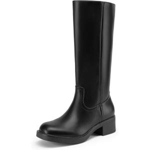 DREAM PAIRS Women’s Square Toe Platform Chunky Block Heel Knee High Riding Boots(Black)
