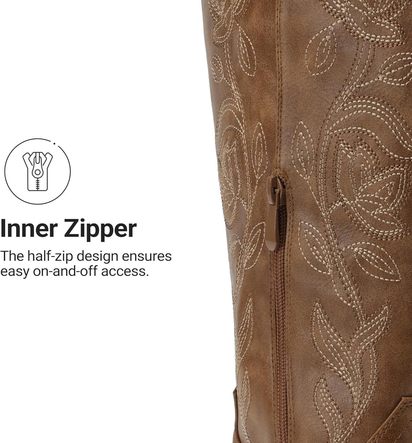 image:imageDREAM PAIRS Womens Cowboy Boots Western Comfortable Chunky Heel Square Toe Embroidered Cowgirl Knee High BootsBrown