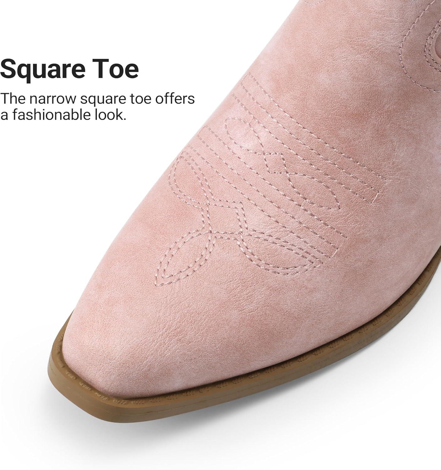 image:imageDREAM PAIRS Womens Cowboy Boots Western Comfortable Chunky Heel Square Toe Embroidered Cowgirl Knee High BootsLight Pink
