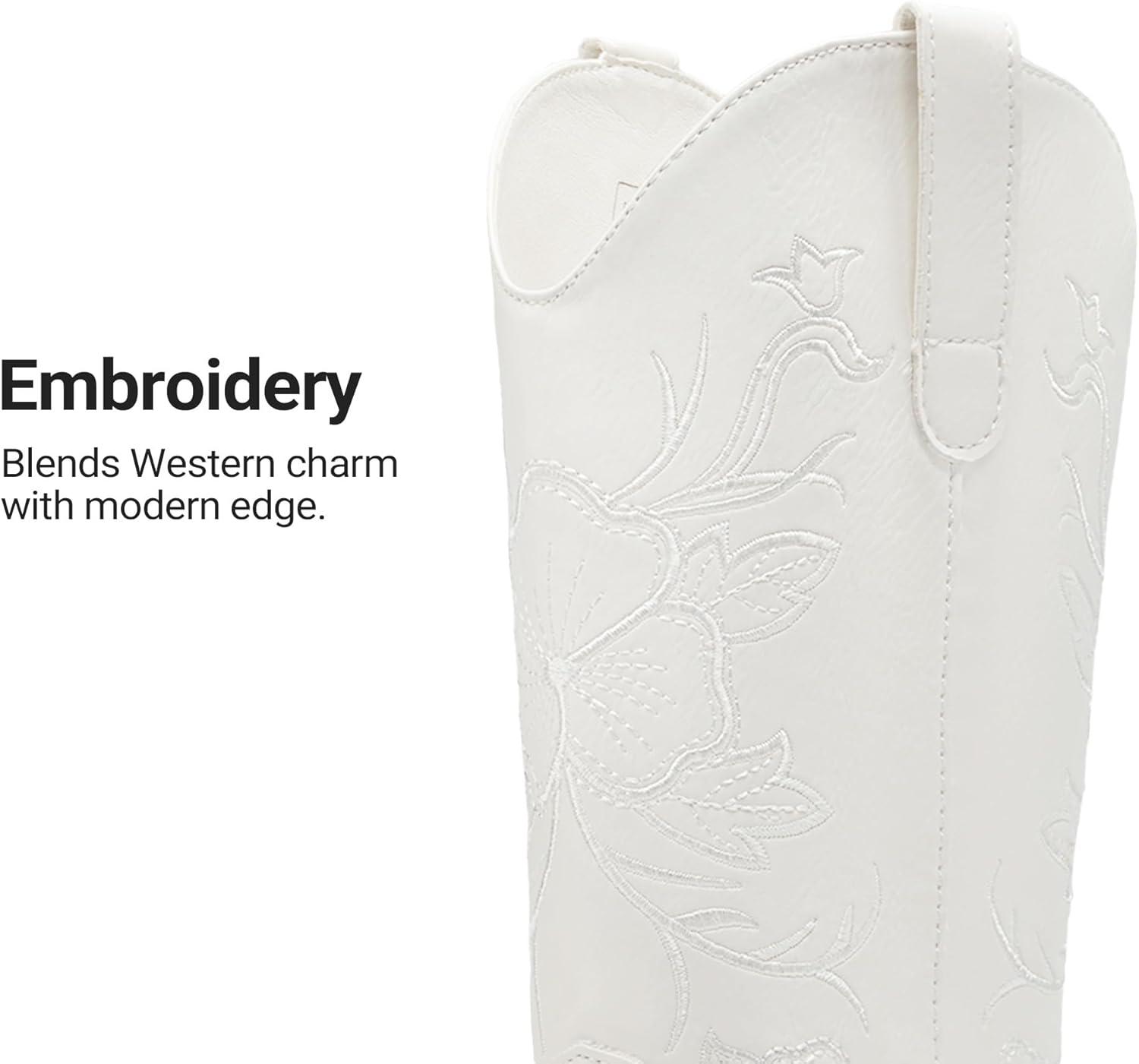 image:imageDREAM PAIRS Womens Western Cowboy Boots Square Toe Embroidered Mid Calf Boots Western Chunky Low Heel for Country Music Festivals Theme Party and ConcertWhite
