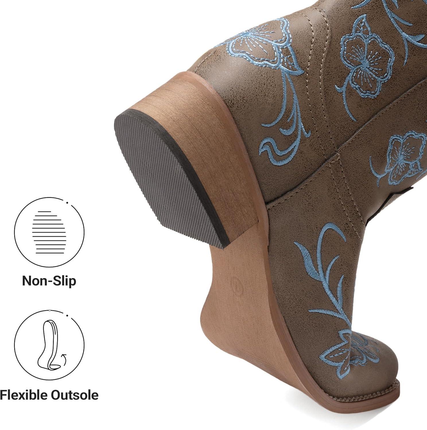 image:imageDREAM PAIRS Womens Western Cowboy Boots Square Toe Embroidered Mid Calf Boots Western Chunky Low Heel for Country Music Festivals Theme Party and ConcertDark Brown