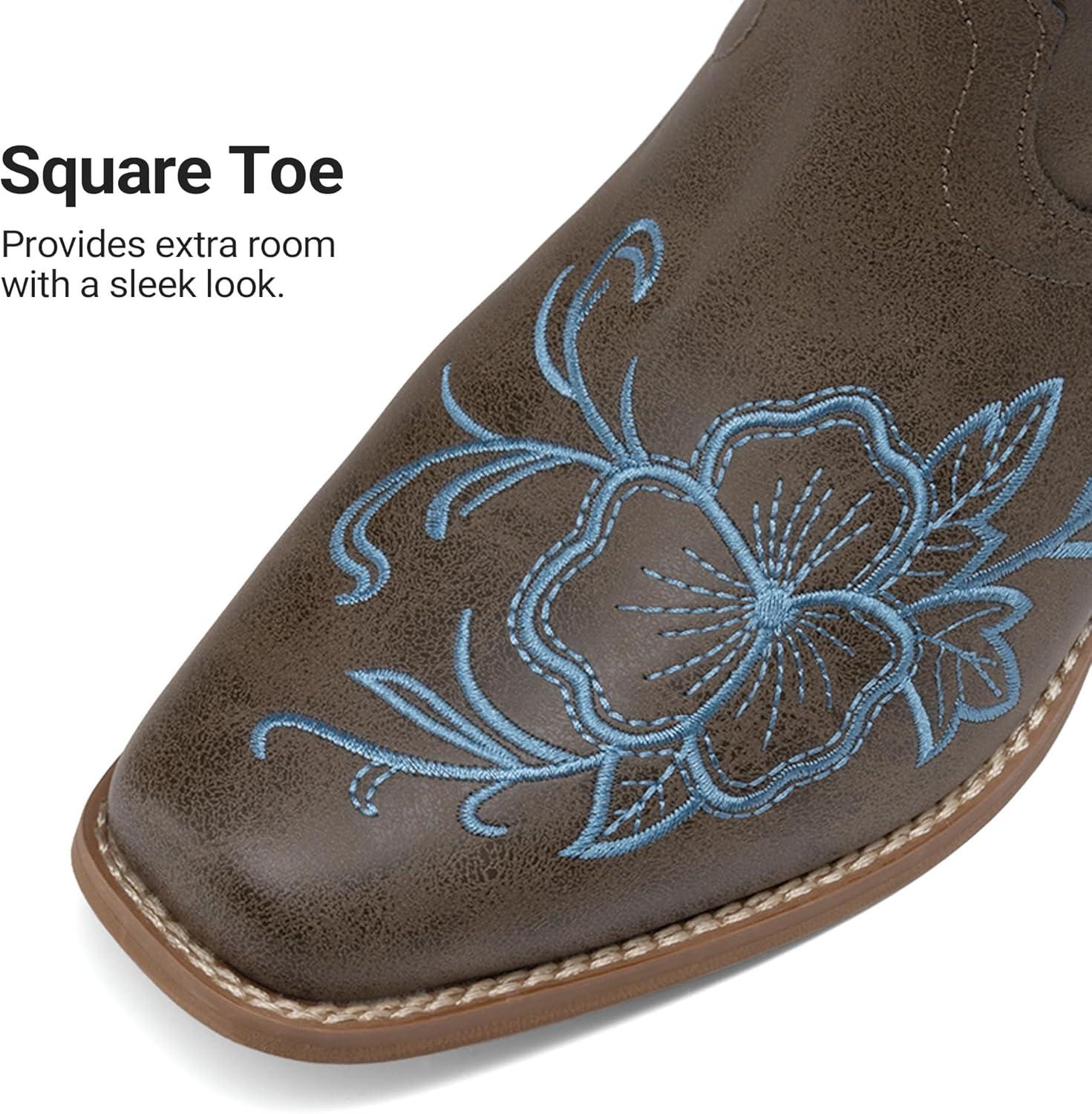 image:imageDREAM PAIRS Womens Western Cowboy Boots Square Toe Embroidered Mid Calf Boots Western Chunky Low Heel for Country Music Festivals Theme Party and ConcertDark Brown