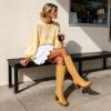 DREAM PAIRS Knee High Boots for Women Platform Square Toe Chunky Block Heeled Stylish Comfortable Tall Boots with Side Zipper(Yellow)