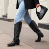 DREAM PAIRS Womens Cowboy Boots Western Comfortable Chunky Heel Square Toe Embroidered Cowgirl Knee High Boots(Black)