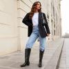 DREAM PAIRS Womens Cowboy Boots Western Comfortable Chunky Heel Square Toe Embroidered Cowgirl Knee High Boots(Black)