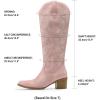 DREAM PAIRS Womens Cowboy Boots Western Comfortable Chunky Heel Square Toe Embroidered Cowgirl Knee High Boots(Light Pink)