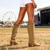 DREAM PAIRS Womens Cowboy Boots Western Comfortable Chunky Heel Square Toe Embroidered Cowgirl Knee High Boots(Tan)