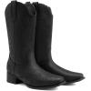 DREAM PAIRS Women’s Western Cowboy Boots Square Toe Embroidered Mid Calf Boots Western Chunky Low Heel for Country Music Festivals Theme Party and Concert(All Black)