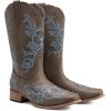DREAM PAIRS Women’s Western Cowboy Boots Square Toe Embroidered Mid Calf Boots Western Chunky Low Heel for Country Music Festivals Theme Party and Concert(Dark Brown)