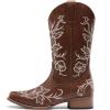 DREAM PAIRS Women’s Western Cowboy Boots Square Toe Embroidered Mid Calf Boots Western Chunky Low Heel for Country Music Festivals Theme Party and Concert(Brown)