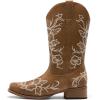 DREAM PAIRS Women’s Western Cowboy Boots Square Toe Embroidered Mid Calf Boots Western Chunky Low Heel for Country Music Festivals Theme Party and Concert(Tan)