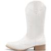 DREAM PAIRS Women’s Western Cowboy Boots Square Toe Embroidered Mid Calf Boots Western Chunky Low Heel for Country Music Festivals Theme Party and Concert(White)
