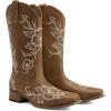 DREAM PAIRS Women’s Western Cowboy Boots Square Toe Embroidered Mid Calf Boots Western Chunky Low Heel for Country Music Festivals Theme Party and Concert(Tan)