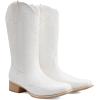 DREAM PAIRS Women’s Western Cowboy Boots Square Toe Embroidered Mid Calf Boots Western Chunky Low Heel for Country Music Festivals Theme Party and Concert(White)