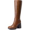 DREAM PAIRS Knee High Boots for Women Platform Square Toe Chunky Block Heeled Stylish Comfortable Tall Boots with Side Zipper(Light Brown)