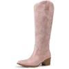 DREAM PAIRS Womens Cowboy Boots Western Comfortable Chunky Heel Square Toe Embroidered Cowgirl Knee High Boots(Light Pink)