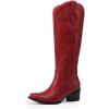 DREAM PAIRS Womens Cowboy Boots Western Comfortable Chunky Heel Square Toe Embroidered Cowgirl Knee High Boots(Red)