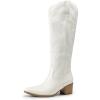 DREAM PAIRS Womens Cowboy Boots Western Comfortable Chunky Heel Square Toe Embroidered Cowgirl Knee High Boots(White)