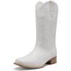 DREAM PAIRS Women’s Western Cowboy Boots Square Toe Embroidered Mid Calf Boots Western Chunky Low Heel for Country Music Festivals Theme Party and Concert(White)