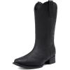DREAM PAIRS Women’s Western Cowboy Boots Square Toe Embroidered Mid Calf Boots Western Chunky Low Heel for Country Music Festivals Theme Party and Concert(All Black)