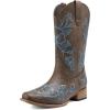 DREAM PAIRS Women’s Western Cowboy Boots Square Toe Embroidered Mid Calf Boots Western Chunky Low Heel for Country Music Festivals Theme Party and Concert(Dark Brown)