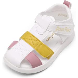 DREAM PAIRS Toddler Boys Girls Sandals Closed-Toe Summer Dress Sandals Shoes(Yellow/Pink)