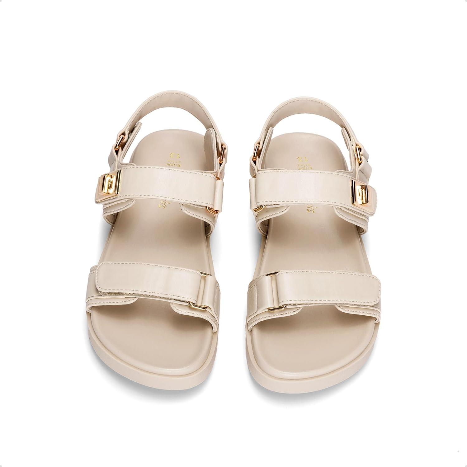 image:imageDREAM PAIRS Girls Sandals Casual Open Toe Two Adjustable Strapped Sandals with Hook and Loop for Little KidBig KidNude