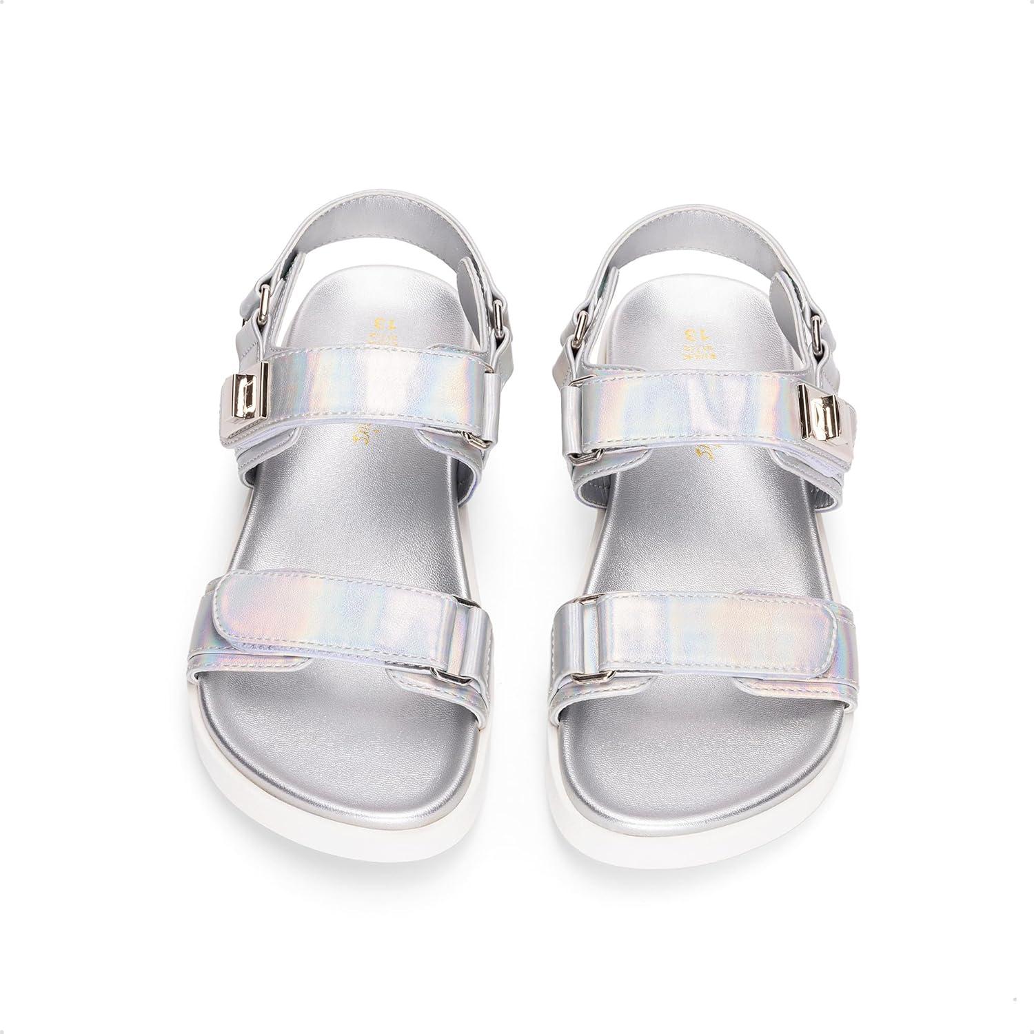 image:imageDREAM PAIRS Girls Sandals Casual Open Toe Two Adjustable Strapped Sandals with Hook and Loop for Little KidBig KidSliver