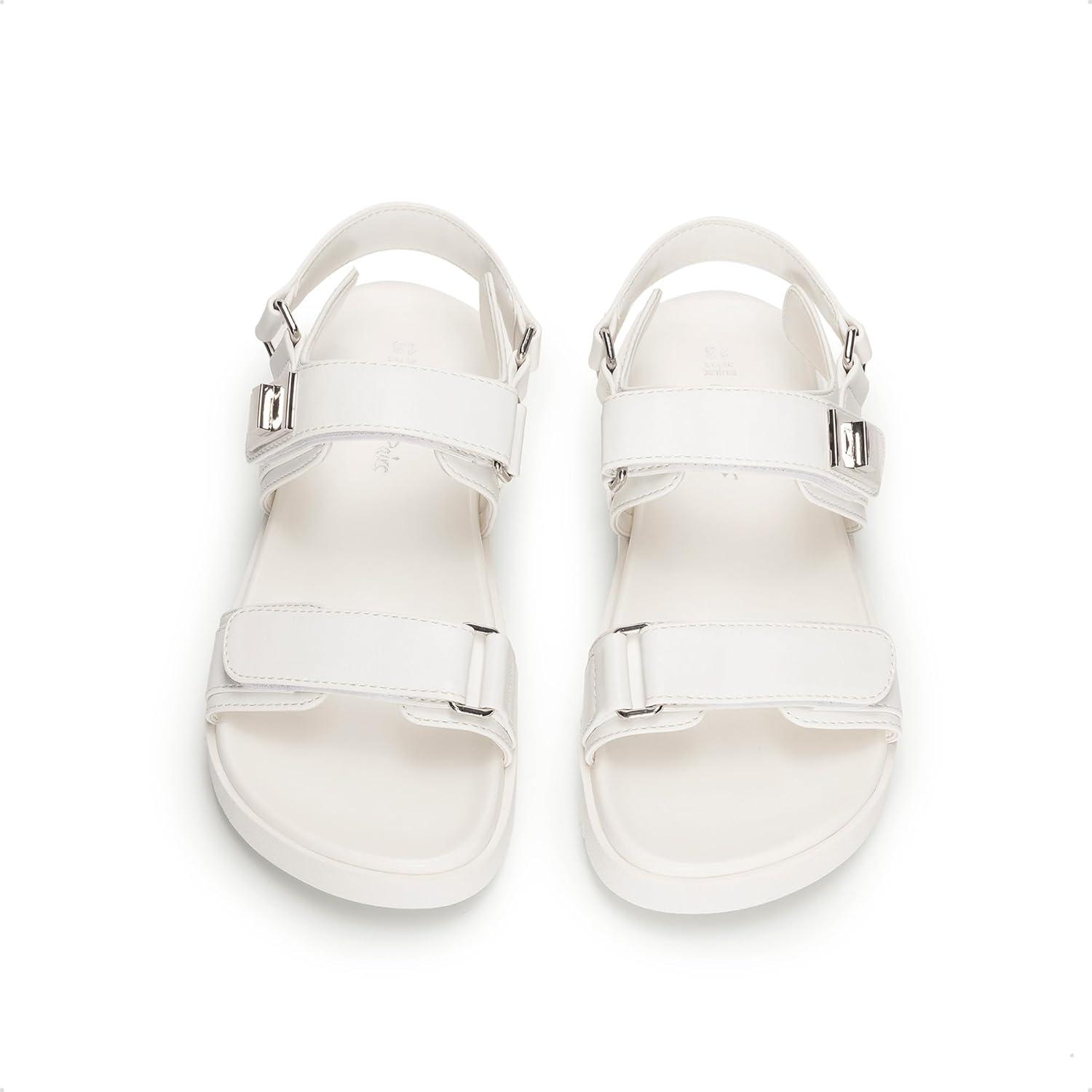 image:imageDREAM PAIRS Girls Sandals Casual Open Toe Two Adjustable Strapped Sandals with Hook and Loop for Little KidBig KidWhite