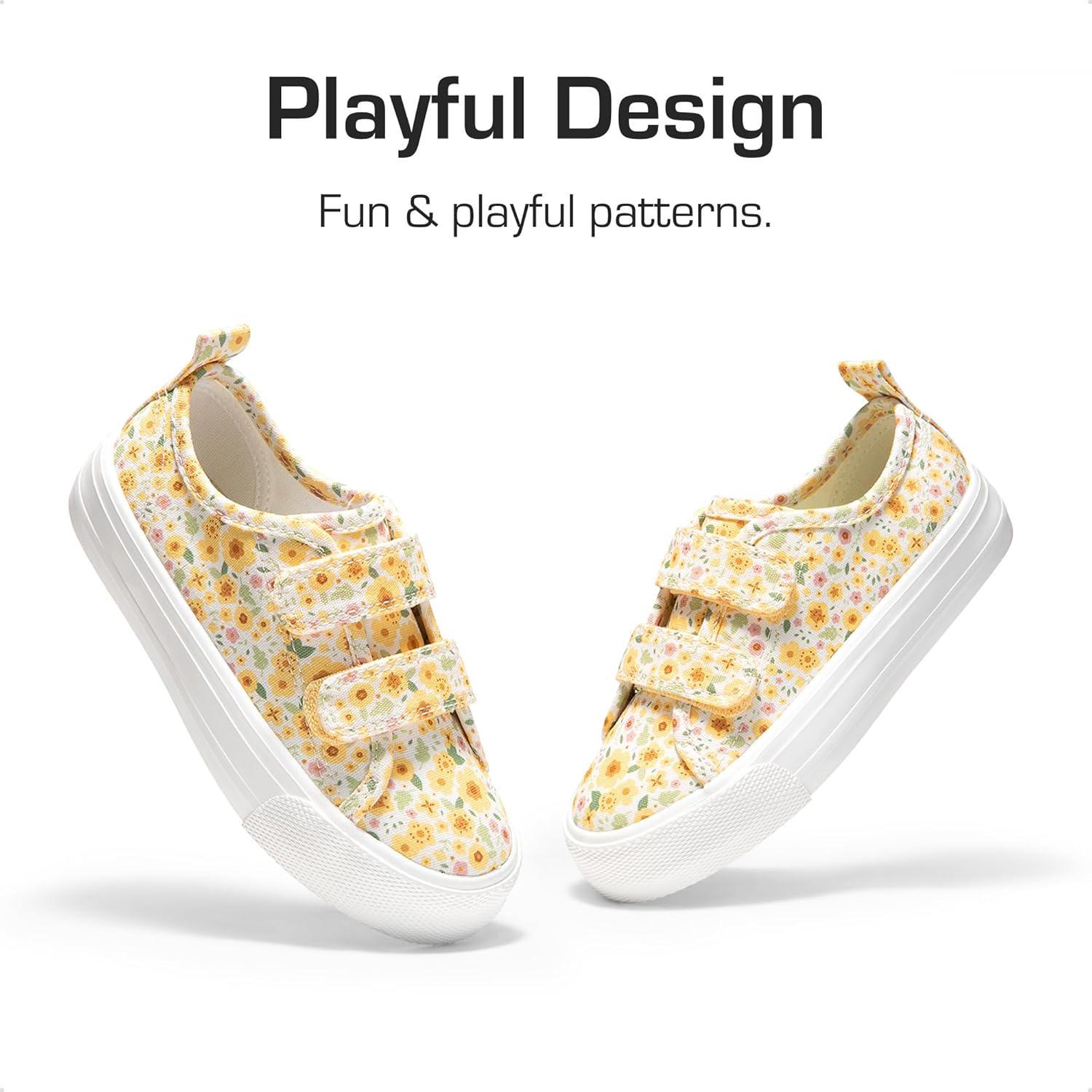 image:imageDREAM PAIRS Kids Toddler Sneakers Boys Girls Canvas with Cartoon Dual Hook and Loops for School WalkingYellowFlower