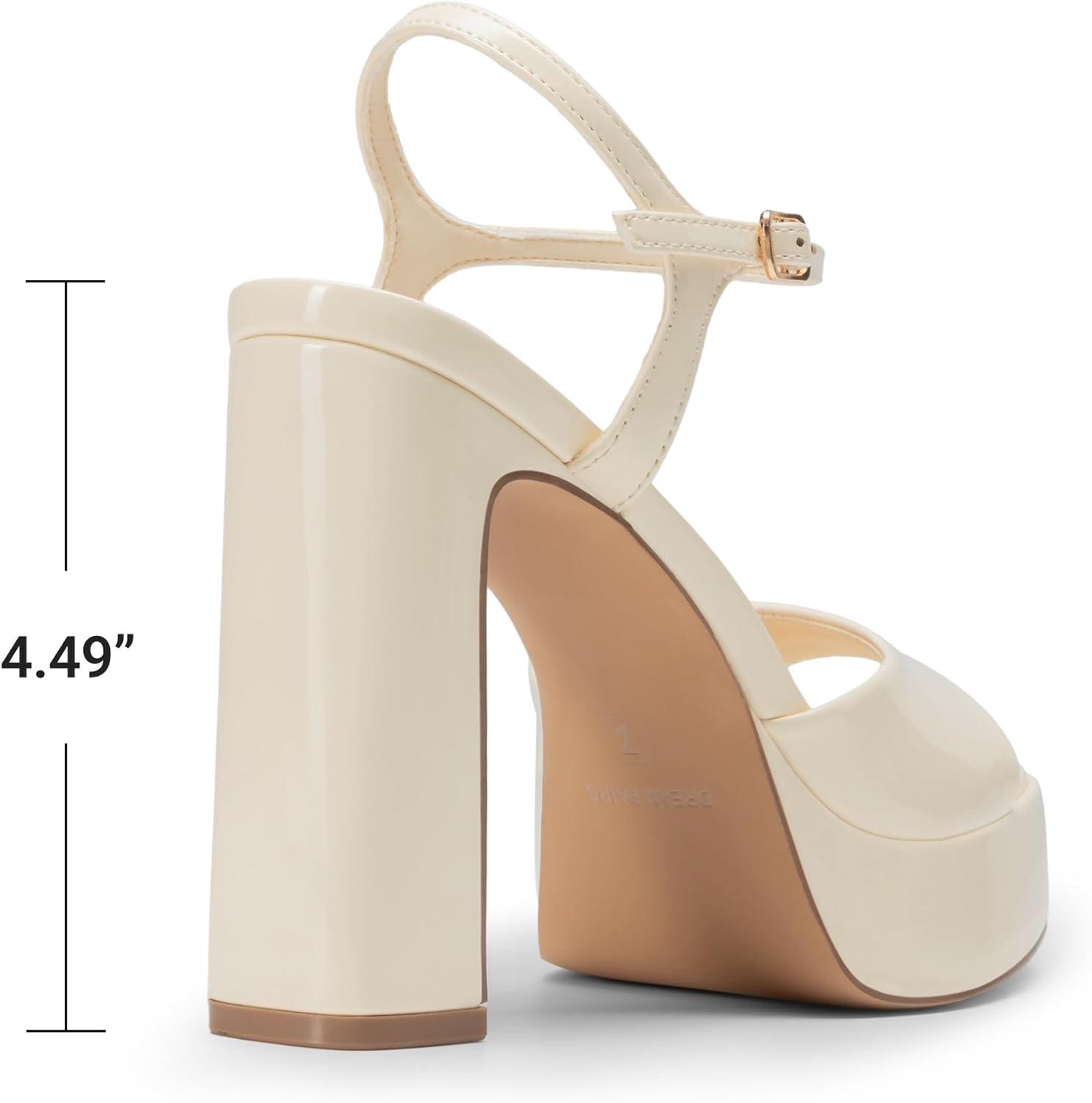 image:imageDREAM PAIRS Platform Heels for Women Square Toe Chunky High Heels Ankle Strap Sandals for Wedding Party Formal EventBeige