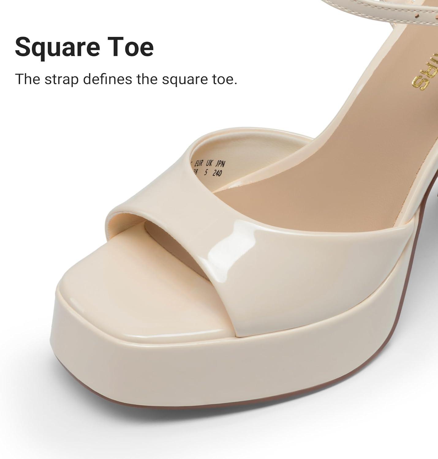 image:imageDREAM PAIRS Platform Heels for Women Square Toe Chunky High Heels Ankle Strap Sandals for Wedding Party Formal EventBeige