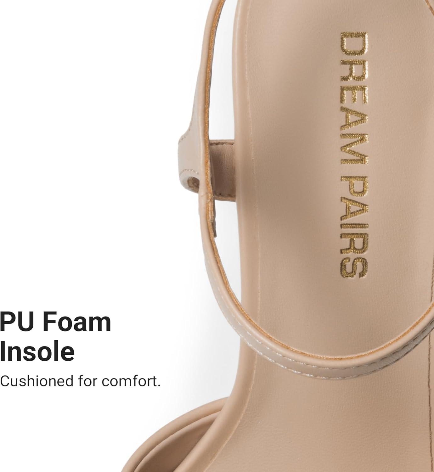 image:imageDREAM PAIRS Platform Heels for Women Square Toe Chunky High Heels Ankle Strap Sandals for Wedding Party Formal EventNude
