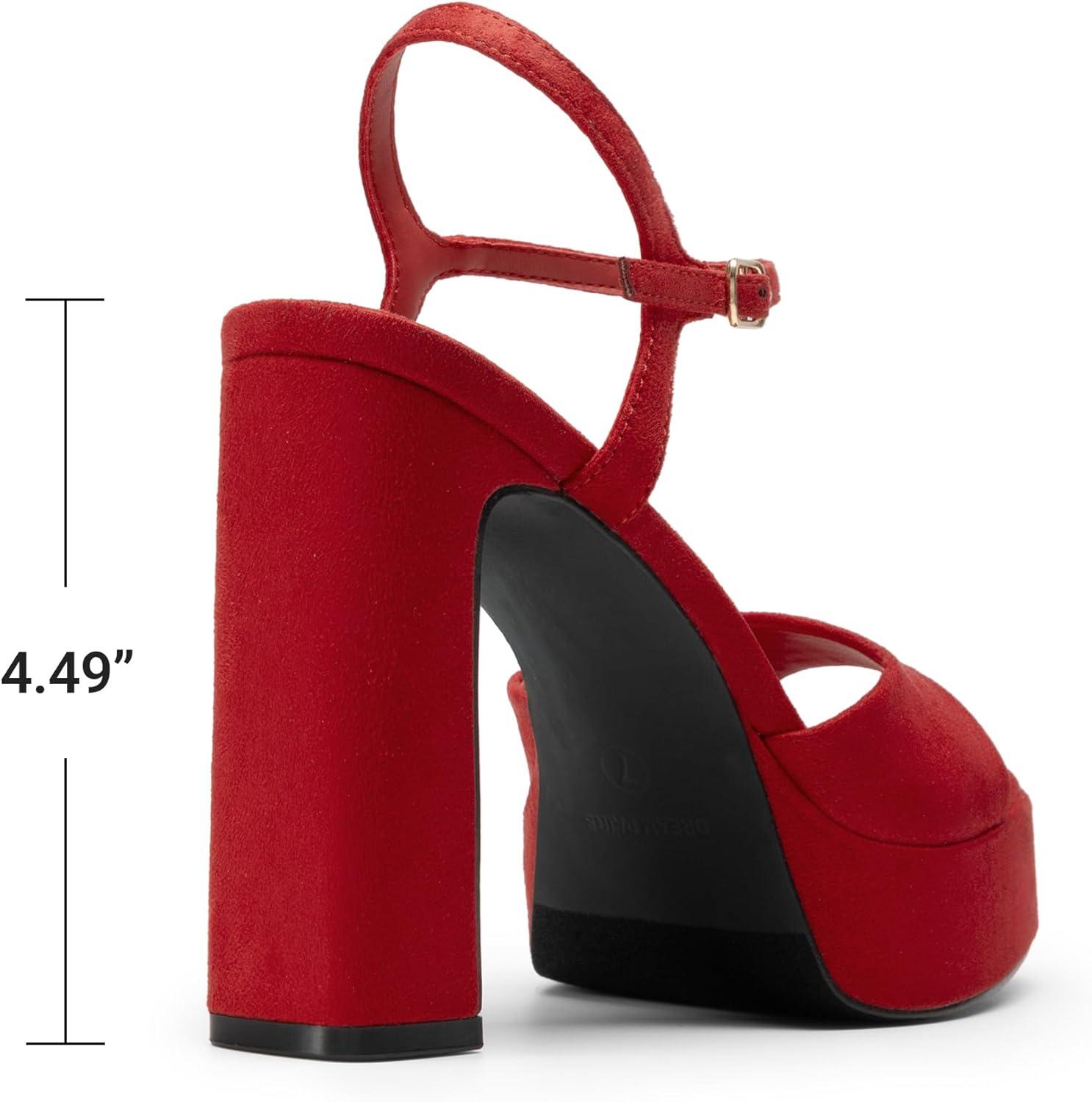 image:imageDREAM PAIRS Platform Heels for Women Square Toe Chunky High Heels Ankle Strap Sandals for Wedding Party Formal EventRed