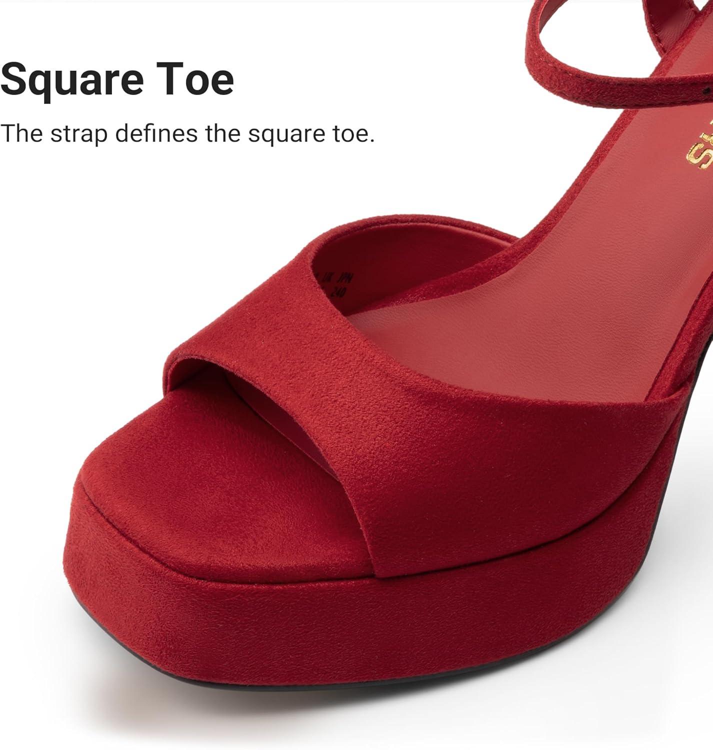 image:imageDREAM PAIRS Platform Heels for Women Square Toe Chunky High Heels Ankle Strap Sandals for Wedding Party Formal EventRed