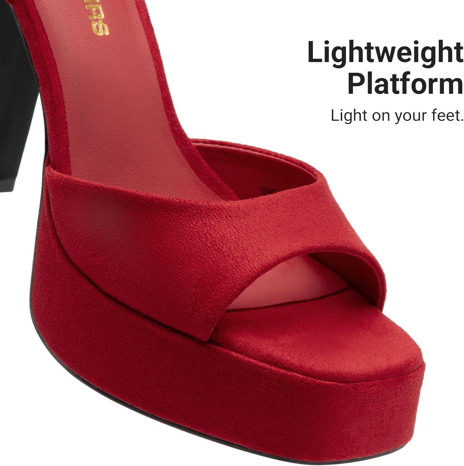 image:imageDREAM PAIRS Platform Heels for Women Square Toe Chunky High Heels Ankle Strap Sandals for Wedding Party Formal EventRed