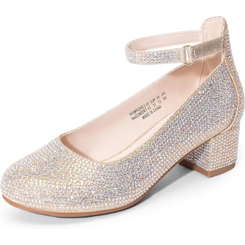image:imageDREAM PAIRS Girls Dress Shoes Chunky High Heels Ankle Strap Party Wedding Princess Pump for Little Big KidGold
