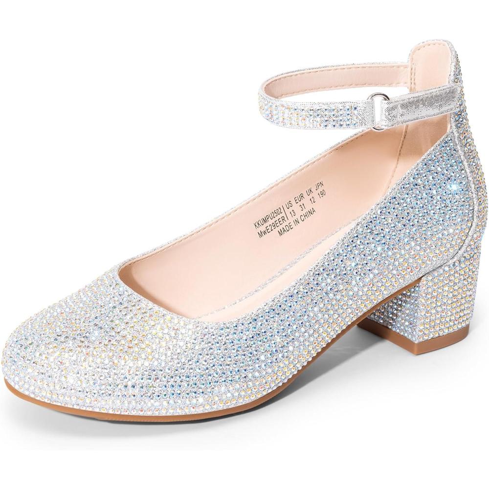image:imageDREAM PAIRS Girls Dress Shoes Chunky High Heels Ankle Strap Party Wedding Princess Pump for Little Big KidSilver