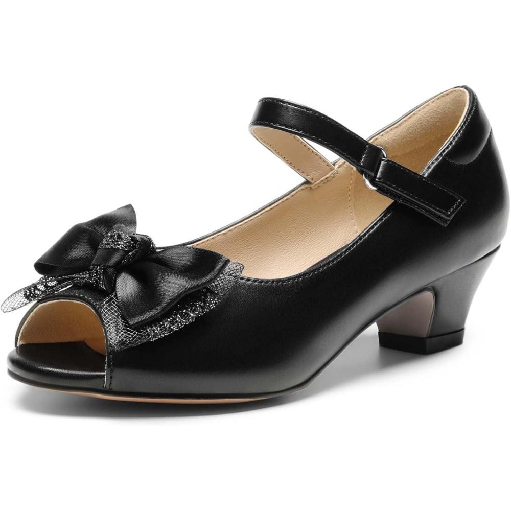 image:imageDREAM PAIRS Girls Heels Dress Shoes Flats for Wedding Bow Flower Princess Shoes for Little KidBig KidBlackpu