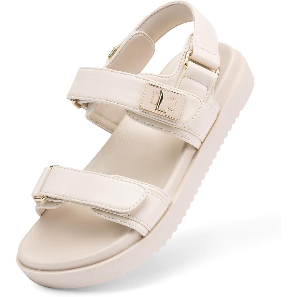 image:imageDREAM PAIRS Girls Sandals Casual Open Toe Two Adjustable Strapped Sandals with Hook and Loop for Little KidBig KidNude