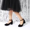 DREAM PAIRS Girls Dress Shoes Chunky High Heels Ankle Strap Party Wedding Princess Pump for Little Big Kid(Black)