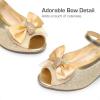 DREAM PAIRS Girls Heels Dress Shoes Flats for Wedding Bow Flower Princess Shoes for Little Kid/Big Kid(Gold-glitter)