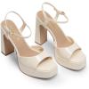 DREAM PAIRS Platform Heels for Women, Square Toe Chunky High Heels Ankle Strap Sandals for Wedding Party Formal Event(Beige)