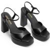 DREAM PAIRS Platform Heels for Women, Square Toe Chunky High Heels Ankle Strap Sandals for Wedding Party Formal Event(Black)