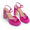 DREAM PAIRS Platform Heels for Women, Square Toe Chunky High Heels Ankle Strap Sandals for Wedding Party Formal Event(Hot Pink)