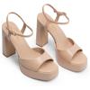 DREAM PAIRS Platform Heels for Women, Square Toe Chunky High Heels Ankle Strap Sandals for Wedding Party Formal Event(Nude)