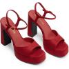 DREAM PAIRS Platform Heels for Women, Square Toe Chunky High Heels Ankle Strap Sandals for Wedding Party Formal Event(Red)