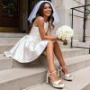 DREAM PAIRS Platform Heels for Women, Square Toe Chunky High Heels Ankle Strap Sandals for Wedding Party Formal Event(White)