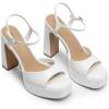 DREAM PAIRS Platform Heels for Women, Square Toe Chunky High Heels Ankle Strap Sandals for Wedding Party Formal Event(White)